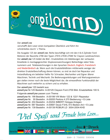 Clayson Ford Motoren 2701E-2703E-2704E Bild Ersatzteilliste mit Explosionszeichnungen in 4 Sprachen - annoligno 125